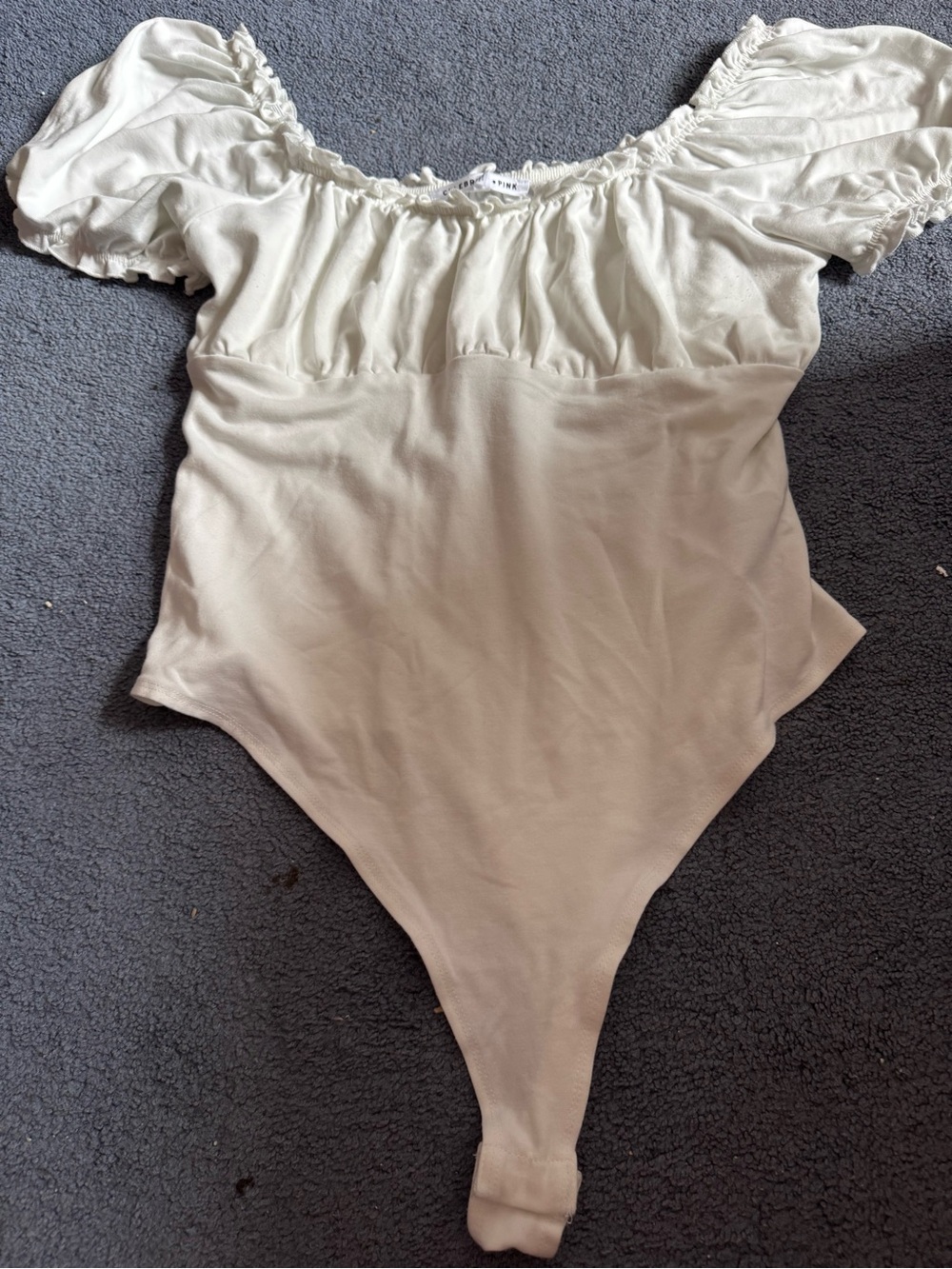 Celebrity Pink Off-Shoulder White Puff Sleeve Bodysuit